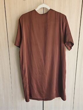 H&M Short Sleeve Satin Mini Dress in Brown